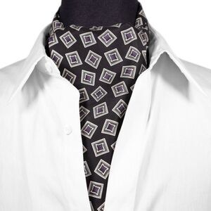Mens Silk Ascot Cravat Black Medallion Purple Formal Wedding Necktie Scarf